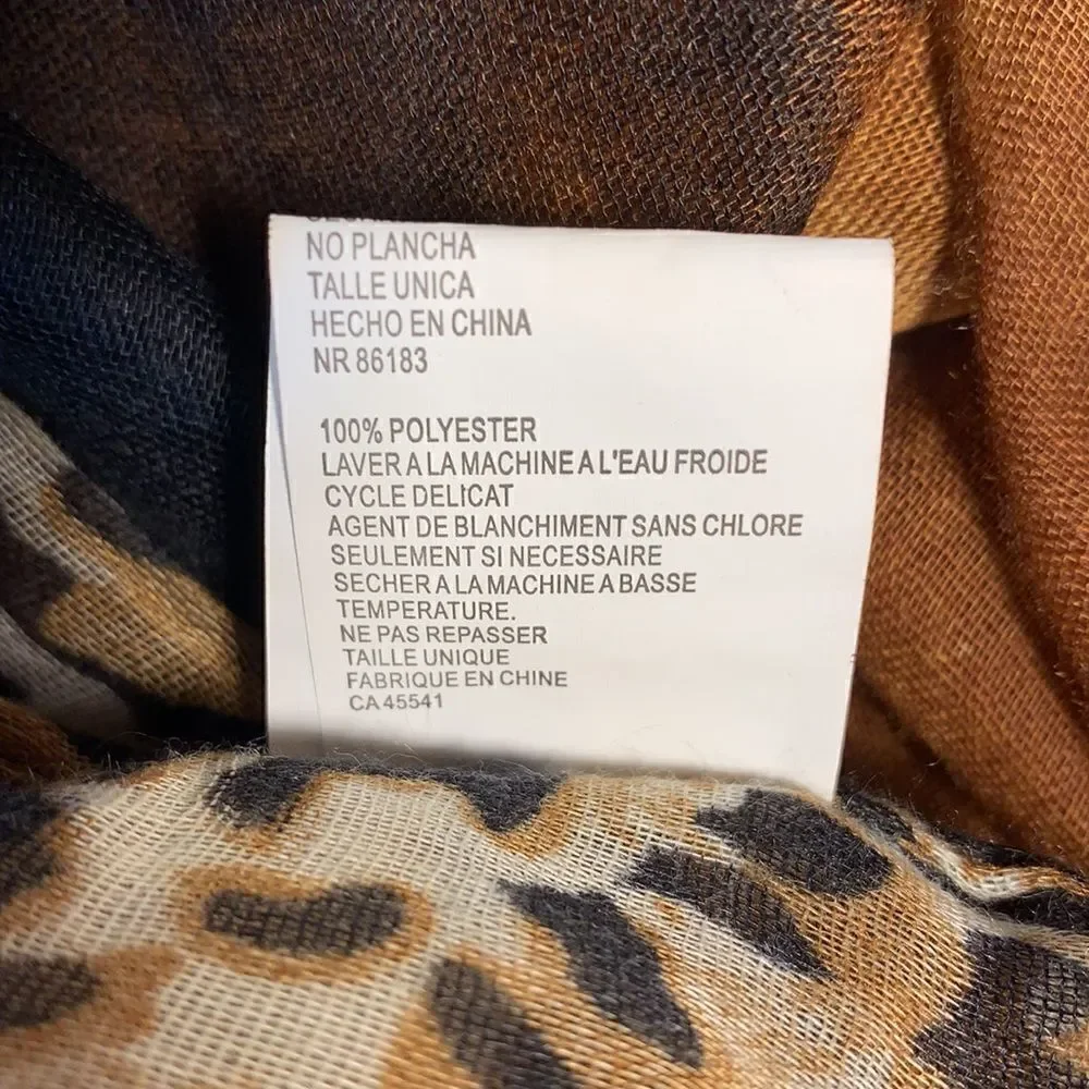 Animal Print Leopard Brown Tan Copper Woman’s Eternity Scarf 100% Polyester